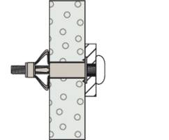 Schematic diagram of a through-bolt anchor installed through a wall, with a bolt and nut for securing.
