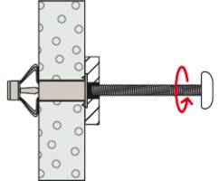 Bolted Anchor Diagram: Shows installation in wall, screw with anchor mounting. Red arrow symbolises screw movement.