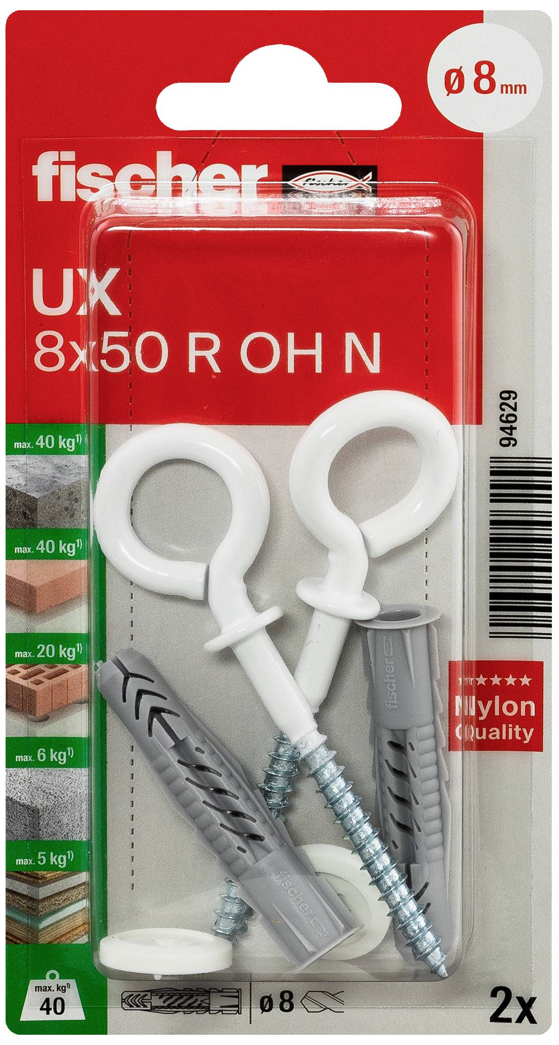 Fischer 094629 UX 8 x 50 R OH N K NV Universal dowel 50 mm 1 Set-1