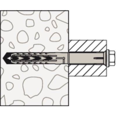 'Graphic of a wall plug in a wall. The plug is secured by a screw and expands to provide a secure hold.'