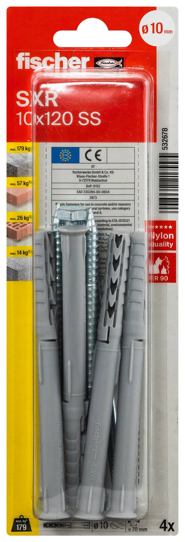 Fischer 532678 SXR 10 x 120 SS K NV Plug (long) 120 mm 1 Set
