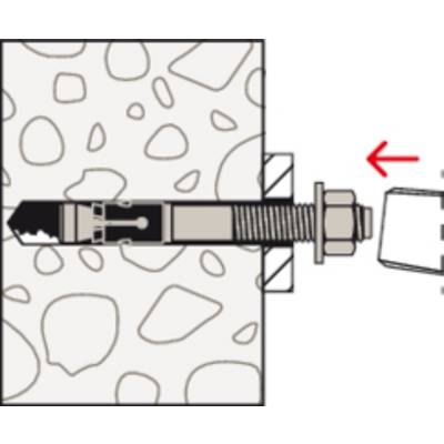 Cross-section of a wall with a bolt anchor. Anchor shows construction and installation method in the wall. Screw and nut are visible.