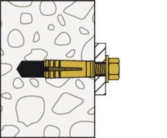 Illustration of a wall plug mechanism in a wall. Shows the wall plug from the side, anchored in the masonry.