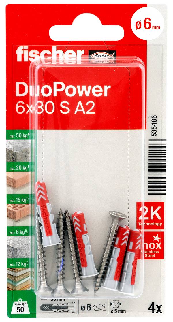 Fischer 535486 DuoPower 6 x 30 S A2 K NV Dowel set 30 mm 6 mm 1 Set