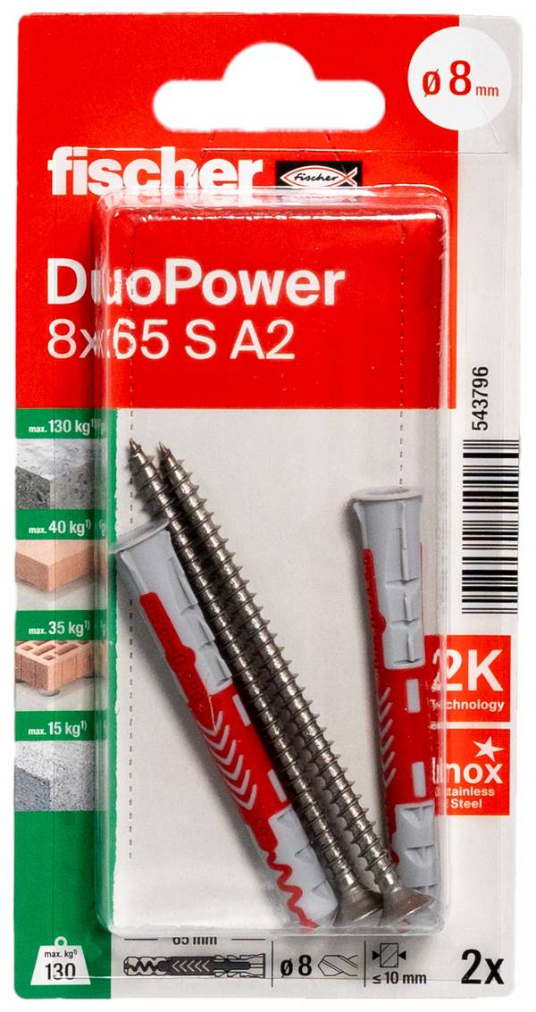 Fischer 543796 DuoPower 8 x 65 S A2 K NV Dowel set 65 mm 8 mm 1 Set