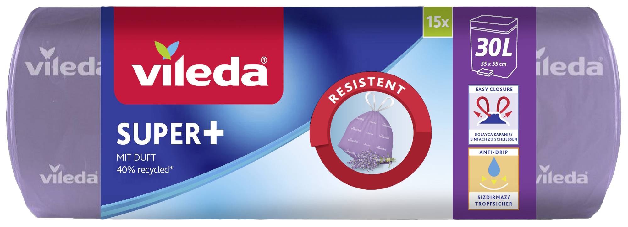 Vileda SUPER+ 30L Lavendel 171945 Bin liner 30 l Lavender fragrance 15 pc(s)