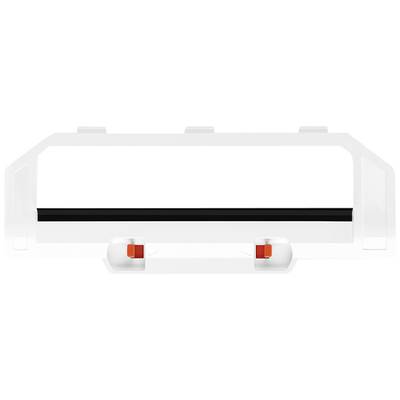 A white plastic frame with a black stripe in the middle, with two small red clips underneath; part of a device or accessory.