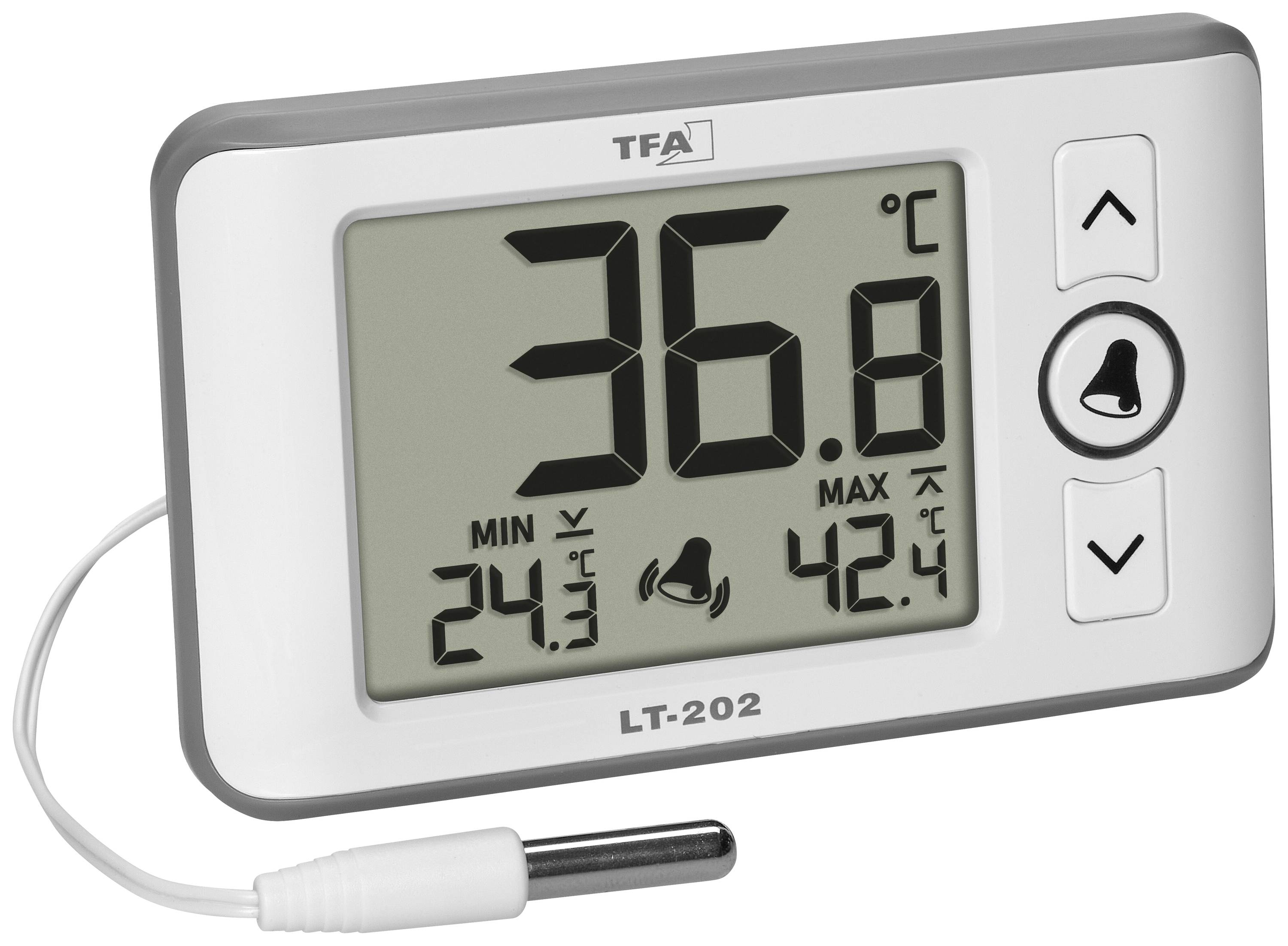 TFA Dostmann Digitales Profi-Thermometer mit Kabelfuehler LT 202 Thermometer White
