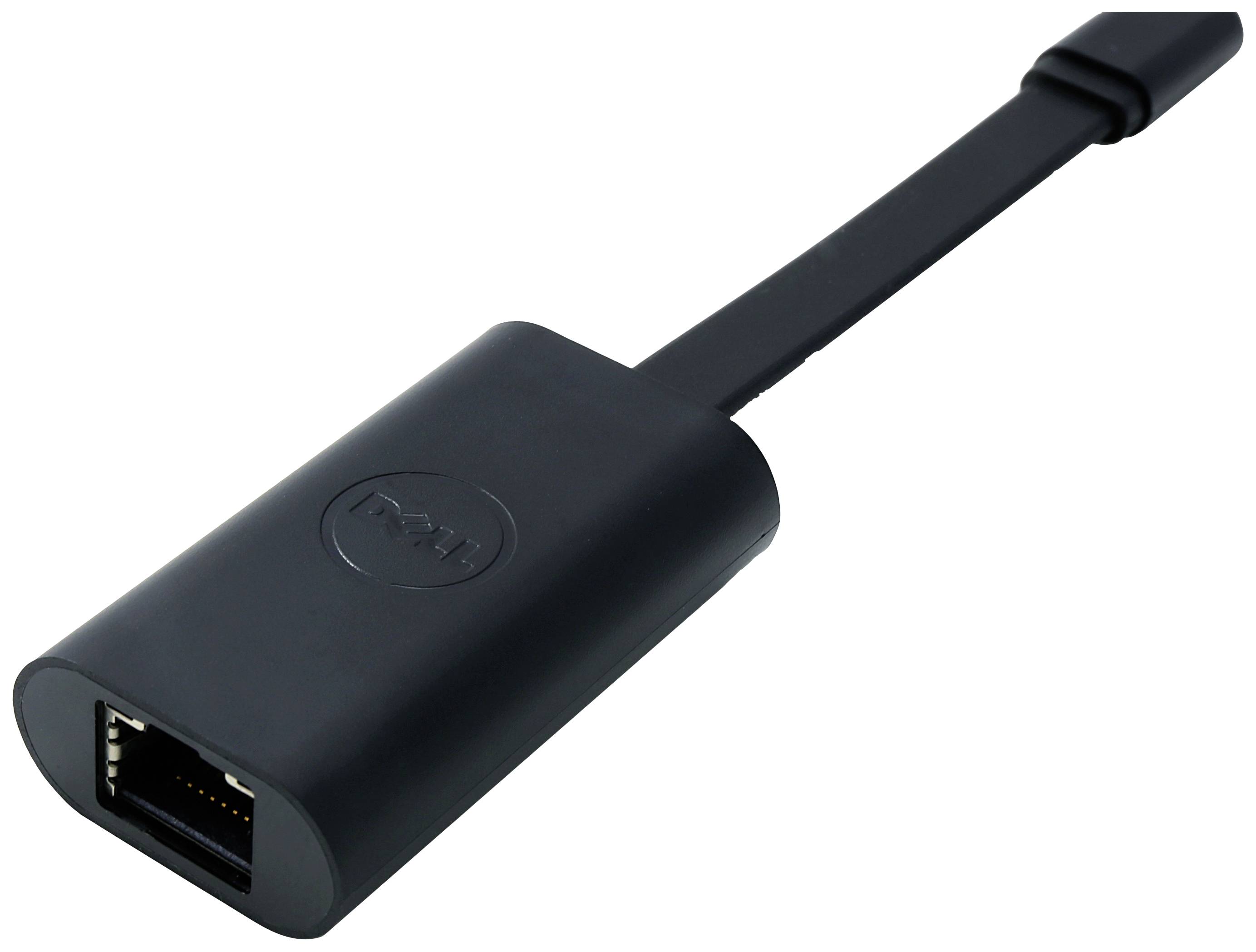 Black adapter with flat cable, suitable for network connections, with one Ethernet port.