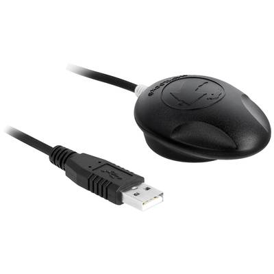 USB cable connected to black GPS receiver, suitable for navigation purposes.