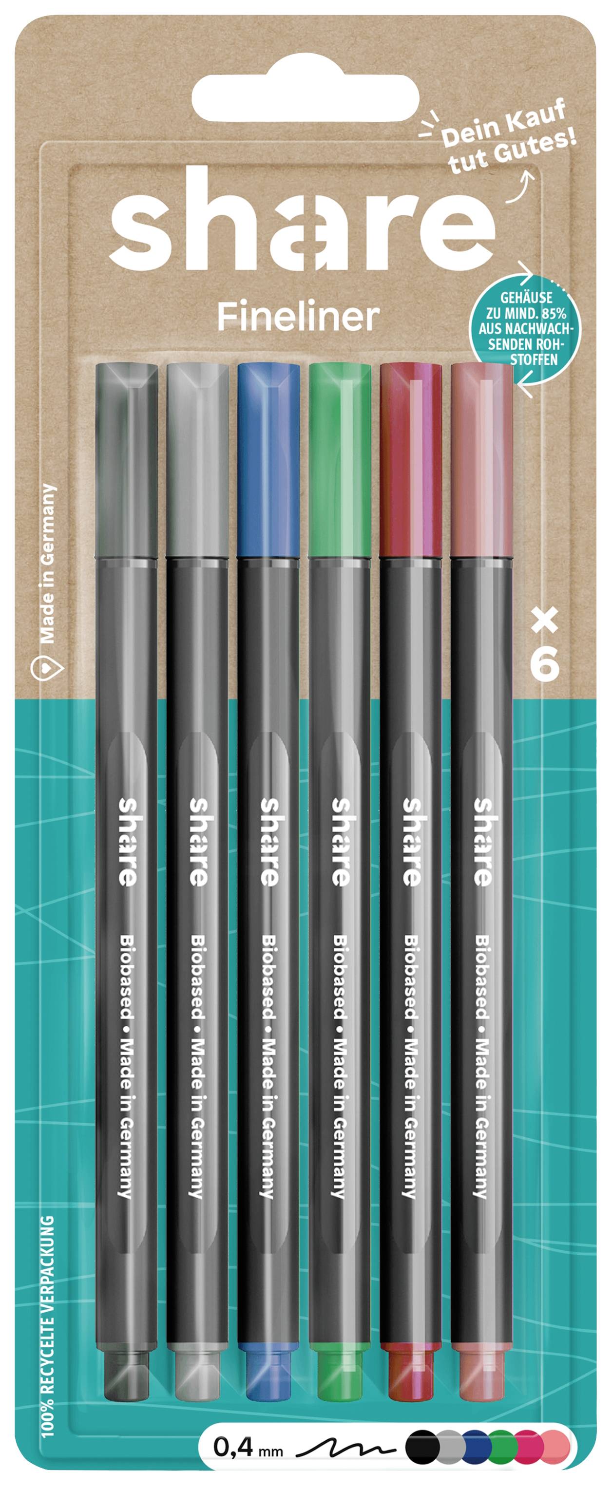 share 4-0006-6 Fineliner Black, Grey, Blue, Green, Red, Orange 0.4 mm 1 Set