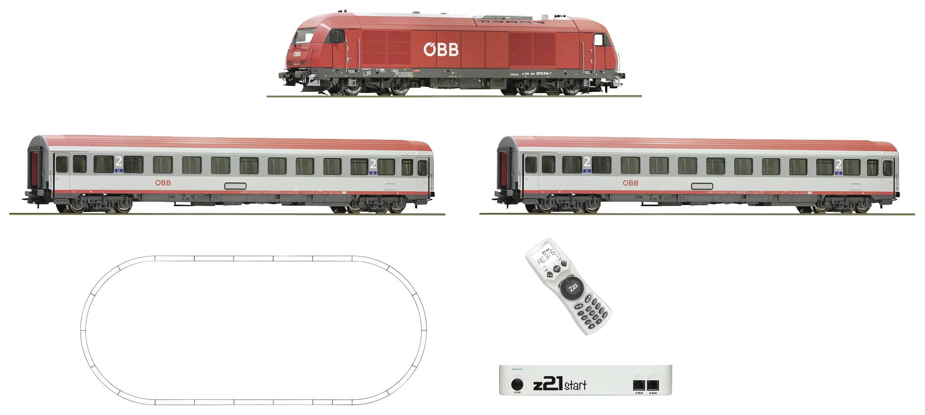Image of Roco 5110005 H0 Z21 start digital set diesel locomotive Rh 2016 with fast train of OeBB