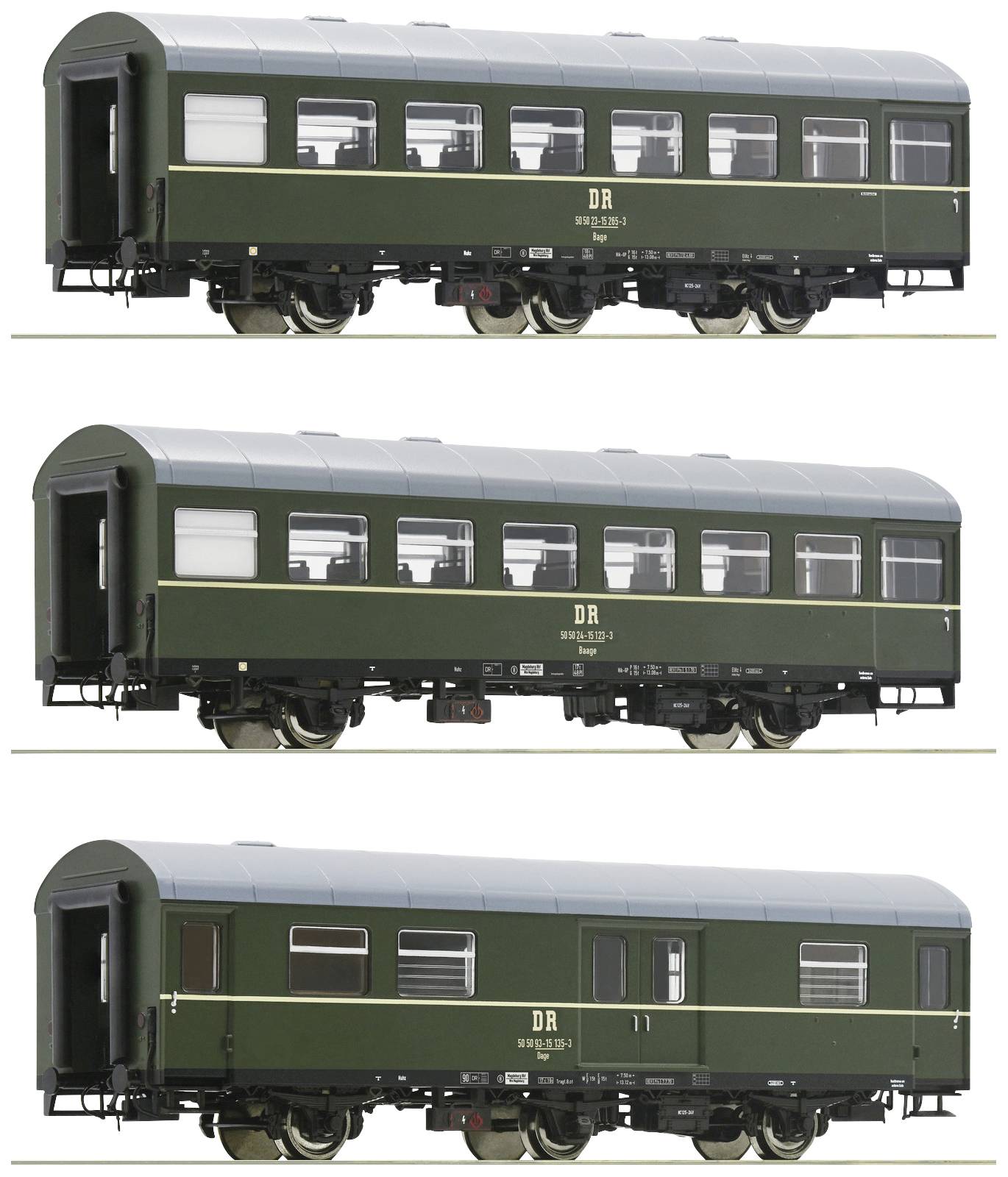 Roco 6200009 H0 3-piece set 1: Passenger train of DR Reko-seating car scale