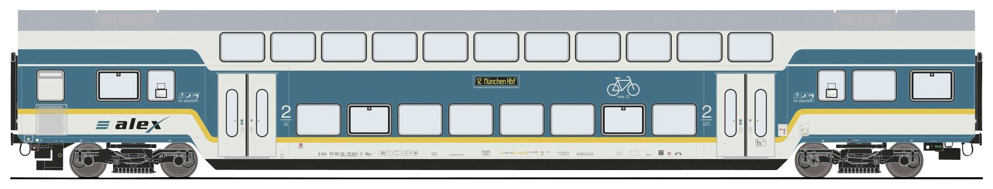 Image of Roco 6220103 H0 double-decker coach alex of the Laenderbahn GmbH 2. Class DBpz, train destination: Munich Hbf