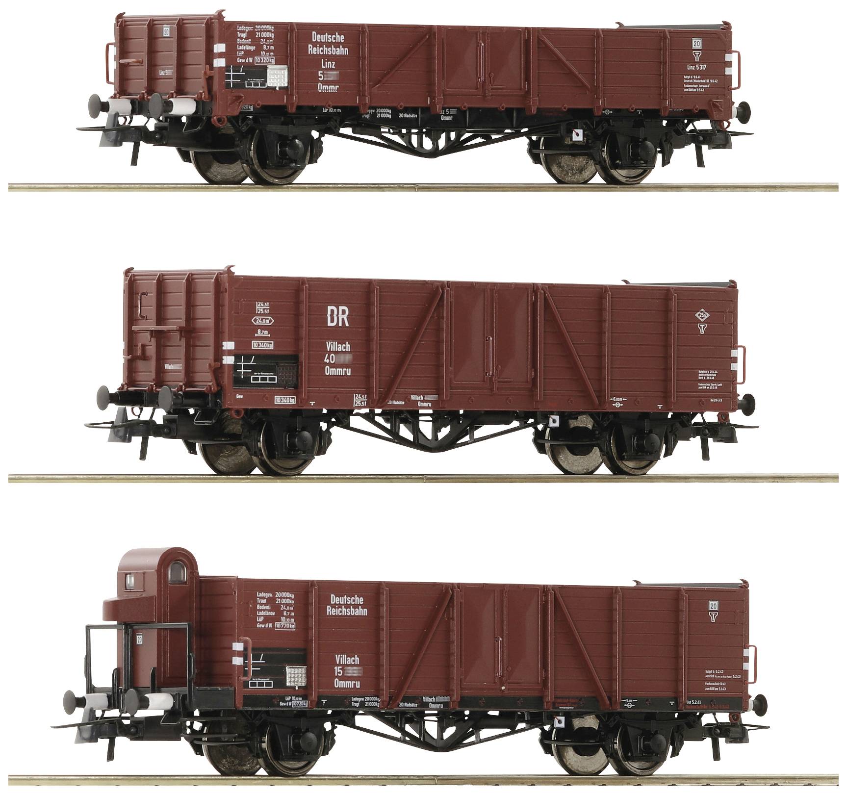 Roco 6600102 H0 3-pc set Open goods wagon of DRG
