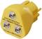 Yellow earthing point adapter with three metal sockets and inscription 'Earth Bonding Point with 1 Megohm resistance', used for ESD control.
