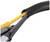 A yellow Ethernet cable, wrapped in a black and white patterned cable protector, is routed through a black cable sleeve.