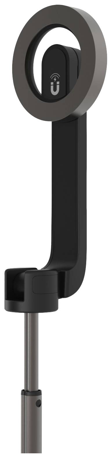 Walking stick with integrated magnetic holder and modern, metallic design. Suitable for secure guidance and stability.