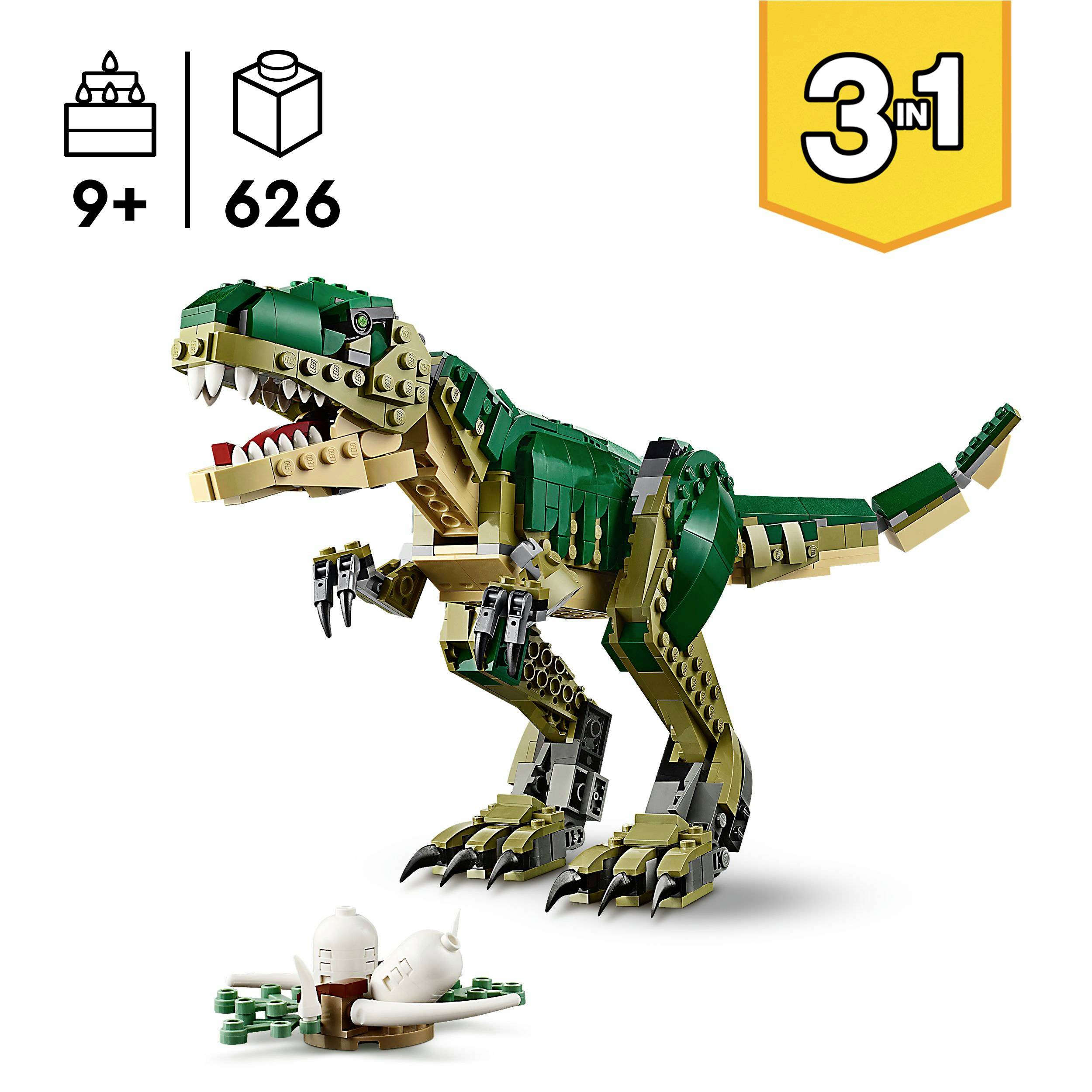 Lego Set: Buildable Dinosaur, 626 Pieces. Ages 9+. Includes 3 Versions: Dinosaur, Pterosaur, Triceratops.