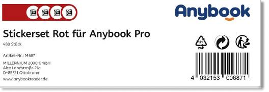 'Label for Sticker Set Red for Anybook Pro, 480 Pieces. Item No.: M687, Manufacturer: MILLENNIUM 2000 Ltd, Ottobrunn.'