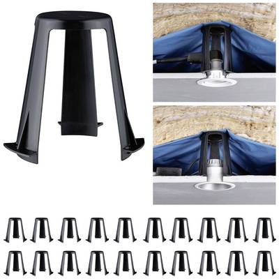 Black plastic chair, standing alone and shown in multiple repetitions. Small photos above: chair legs supporting cable and connection.