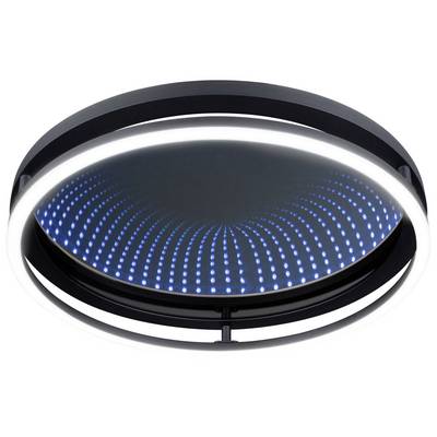 Round ceiling light with white ring and blue LED dots inside, emanating a modern design.
