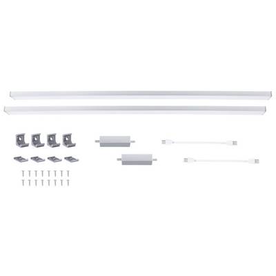 Mounting kit for LED light strips with 2 strips, brackets, screws and connectors, for installation under cabinets.