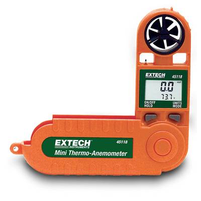 An orange mini thermal anemometer with display, showing '7.0 KT' wind speed, suitable for measuring air flow and temperature.
