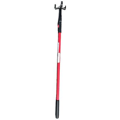 A red steering wheel lock with a black handle is visible; it is designed to protect a vehicle's steering wheel from theft.