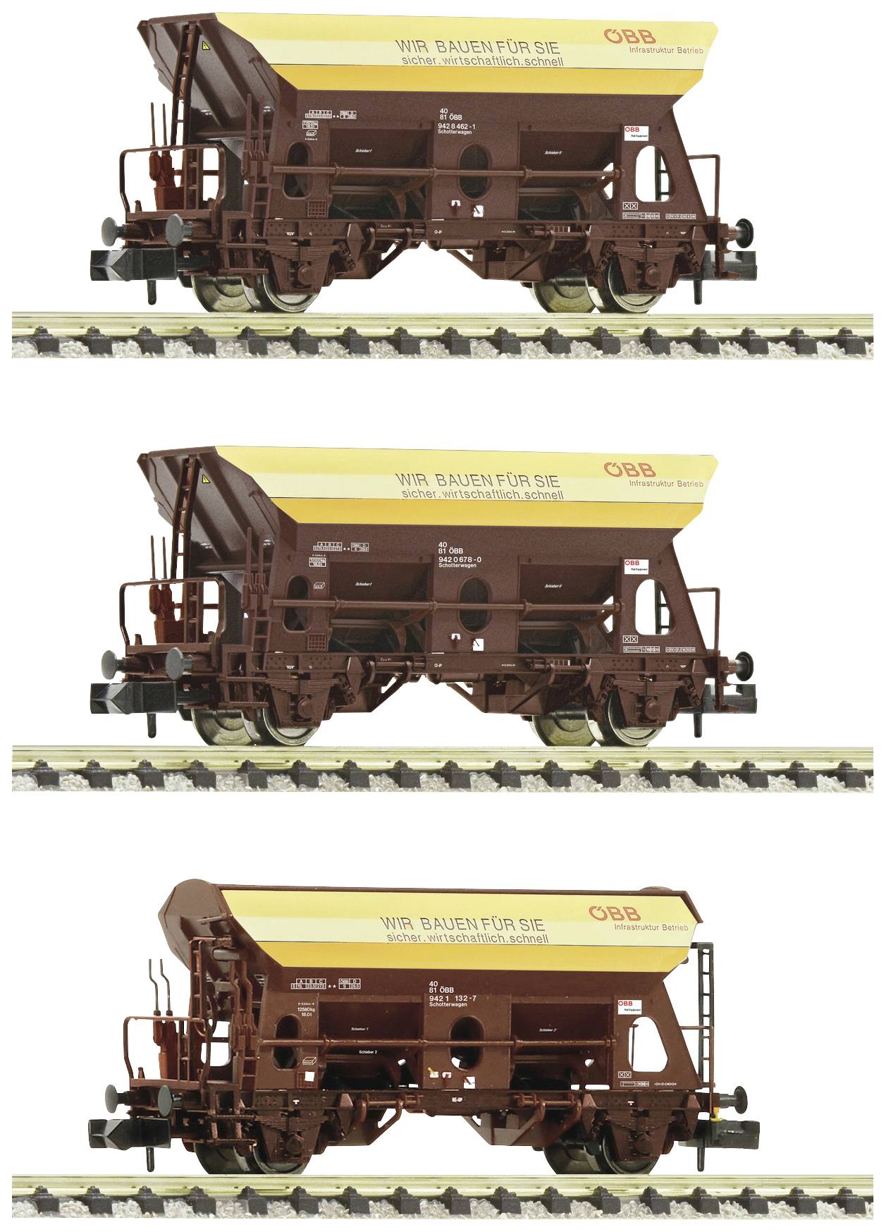 Image of Fleischmann 6660057 N 3-piece set of Oesterreichische Bundesbahn ballast wagons