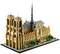 Miniature LEGO model of Notre-Dame Cathedral. Detailed representation of the architecture, featuring towers and rose windows.