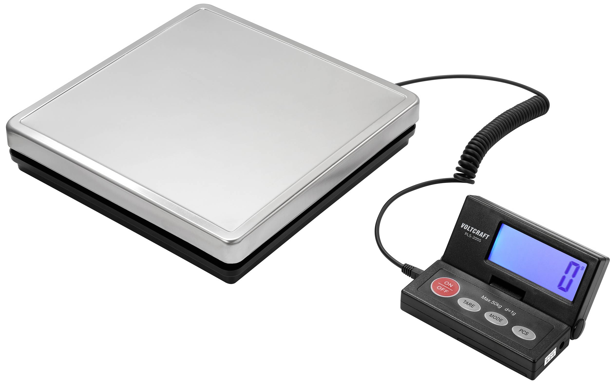 VOLTCRAFT PLS-205S Platform scales Weight range 50 kg Readability 1 g mains-powered, battery-powered Stainless steel