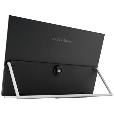 Rear view of an ASUS ZenScreen monitor with a silver stand.