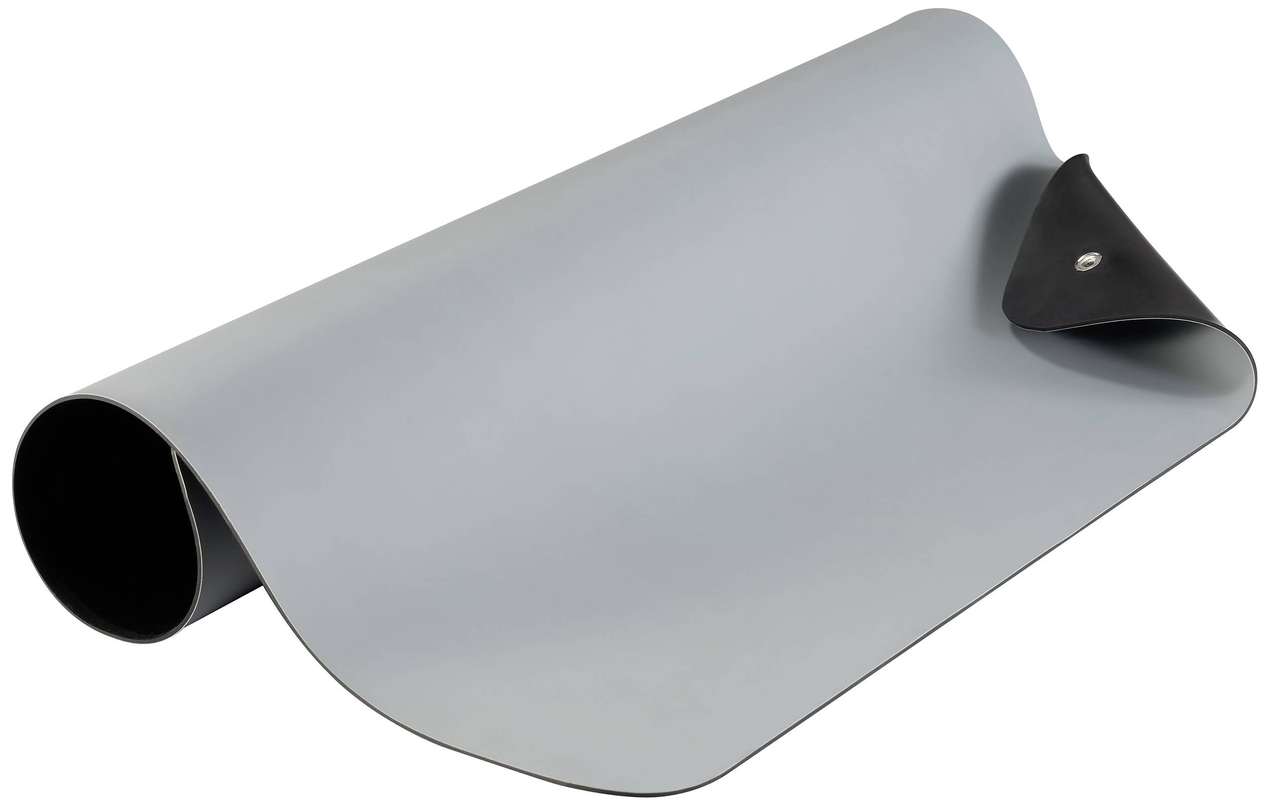 Grey yoga mat rolled out with black underside. Suitable for yoga, Pilates and fitness exercises.