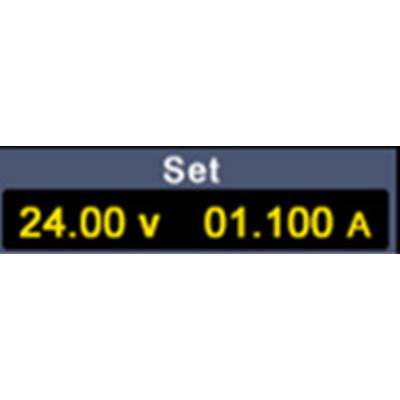Display reading 'Set': Voltage 24.00 V, Current 01.100 A, in yellow text against a black background.