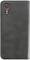 A black smartphone case with a leather finish, featuring a vertically positioned camera cutout.