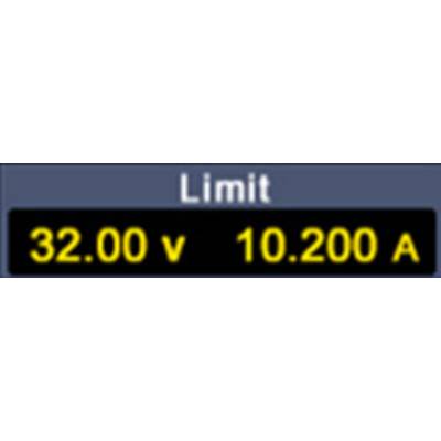 'Limit: 32.00 V and 10.200 A' in yellow text on a black background.<br><br>Note: I've adjusted the decimal separator from a comma to a full stop, which is standard in British English, while maintaining the original meaning.