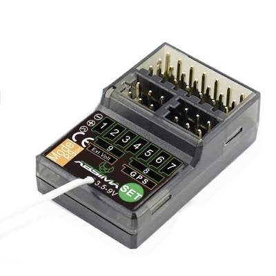 A black electronic module with multiple slots and a cable connection, commonly used in model railway motor controls.