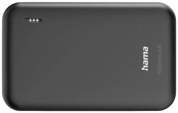 Black power bank with the inscription 'hama 5000mAh'.