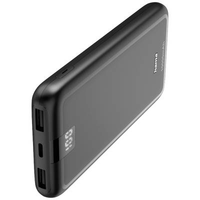 Portable power bank with two USB ports, a USB-C port, and a digital battery level display.