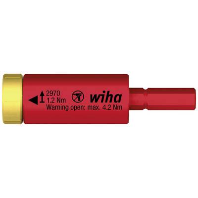 Torque-limited screwdriver by Wiha, maximum strength of 4.2 Nm specified, pre-set to 1.2 Nm, red and gold-coloured.