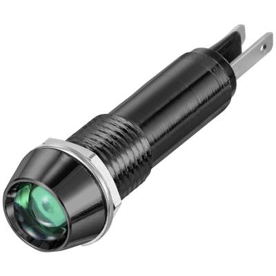 Black control indicator with green light, approximately 5 centimetres long, suitable for electronic applications and panel mounting.