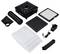 Air purifier kit with filters, adapter, power cable and additional accessories, ready for assembly.