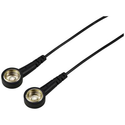 Two black stethoscope heads with cables, displayed in a diagonal layout, without additional context.