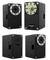 Four black Dynamixel X-series servo motors in different views. Key features: round housing, visible screws.