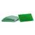 A stack of green rectangular plastic plates, some stacked and some slightly tilted to the side, on a white background.