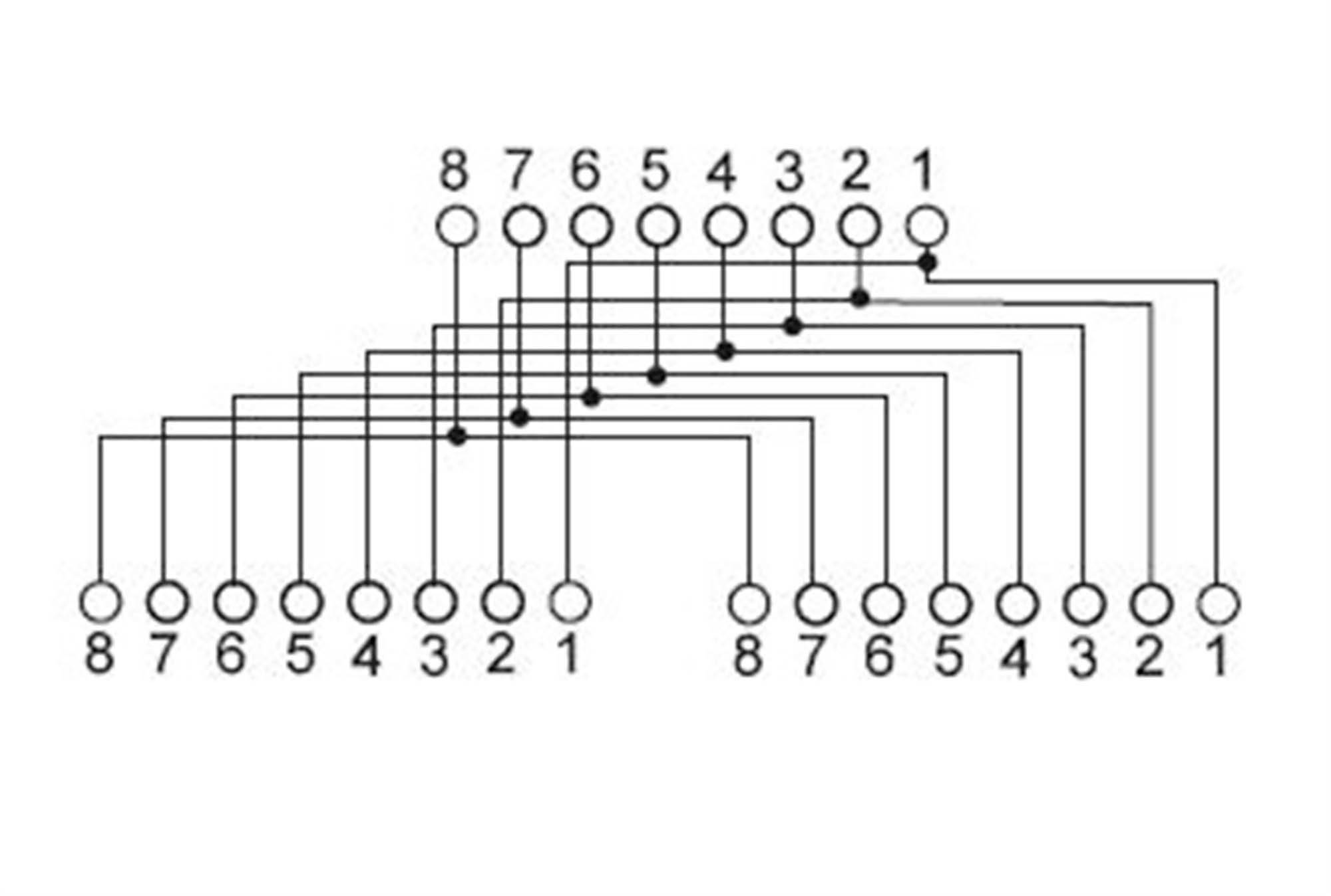 Circuit diagram of an 8x8 crossover switch with numbered nodes from 1 to 8 on both sides, showing the connections between the nodes.