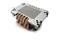 Heat sink with multiple copper heat pipes and aluminium fins, designed for heat dissipation, commonly used in computer hardware.