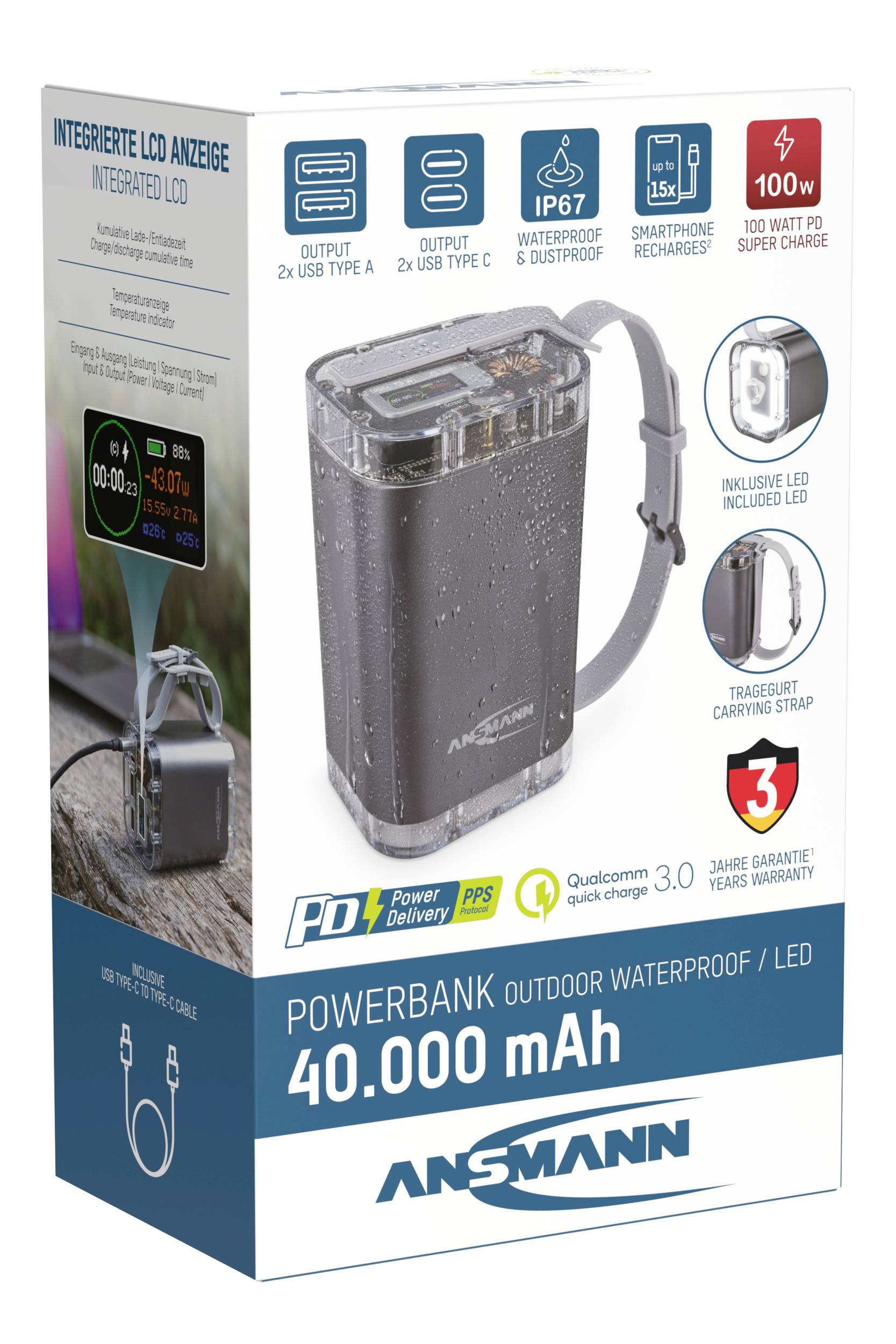 Ansmann PB4100 Power bank 40000 mAh Li-ion USB type A, USB C® Outdoor-7