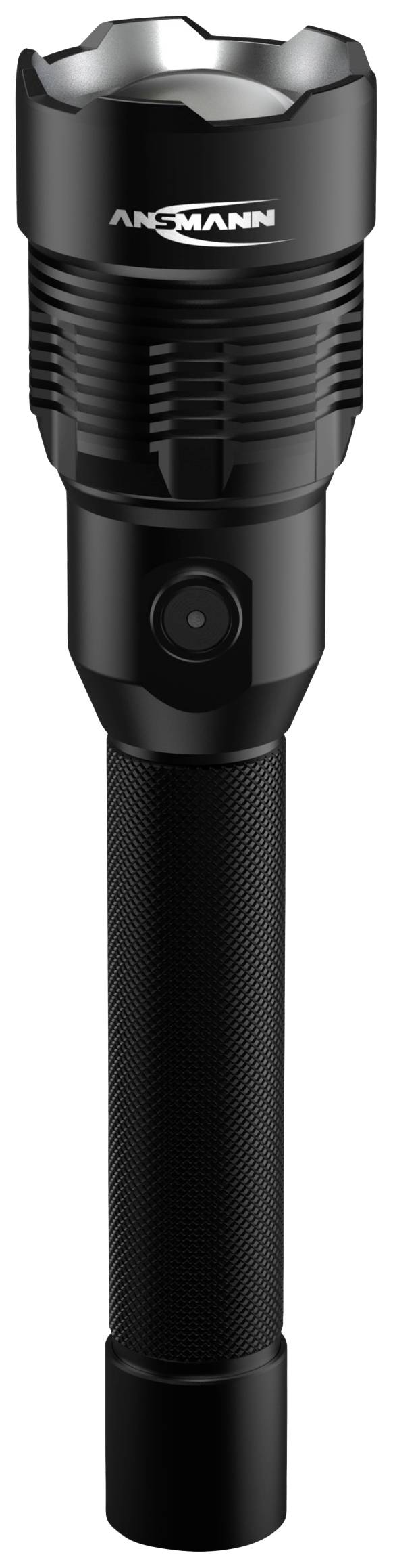 Black torch with ribbed grip and high-powered head. Branded with the 'Ansmann' lettering on top.